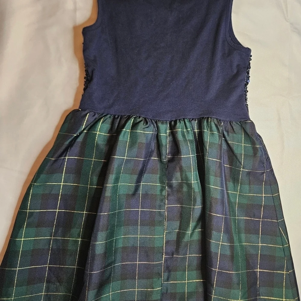 The Children's Place Girls Blue Sequined Top And Green Plaid Bottom Dress Size 8